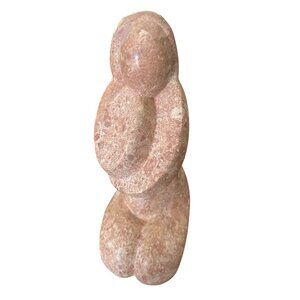 Vintage Handmade Abstract Pink Woman Stone Sculpture Signed 1998 Puerto Limon